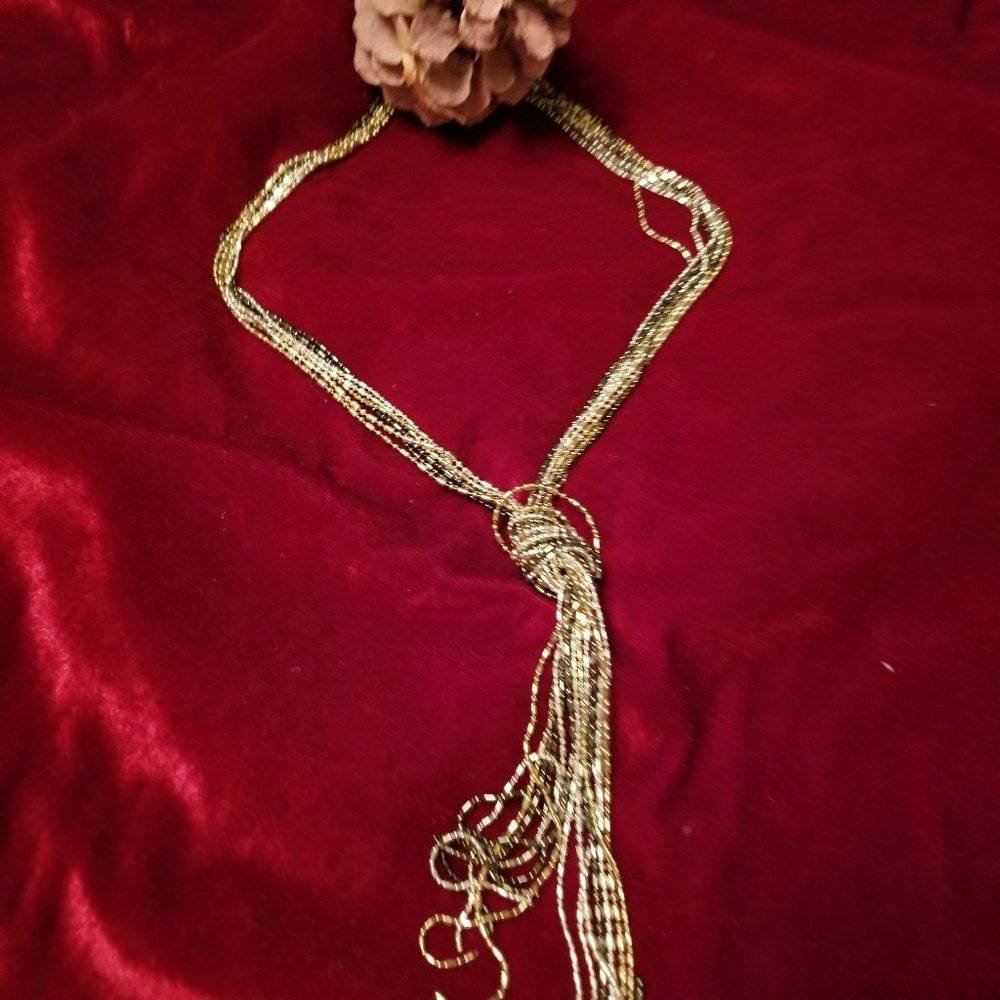 Silver Gold and Charcoal Knotted Necklace 36"